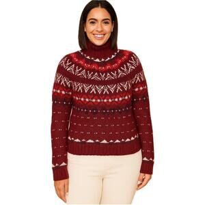 American Eagle Fair Isle Sweater Women's M | Burgundy | Raglan Sleeve Knit | EUC